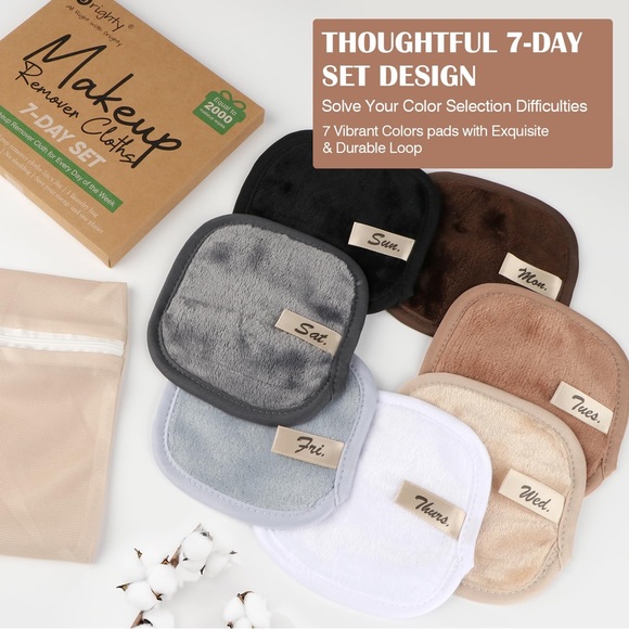 Makeup Remover Cloths 7-Day Set, Premium & Reusable for Eyes, Lips, Foundation - Picture 4 of 10